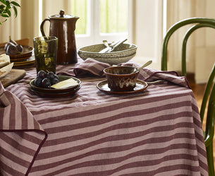 Plum Wine Amberley Stripe Linen Tablecloth