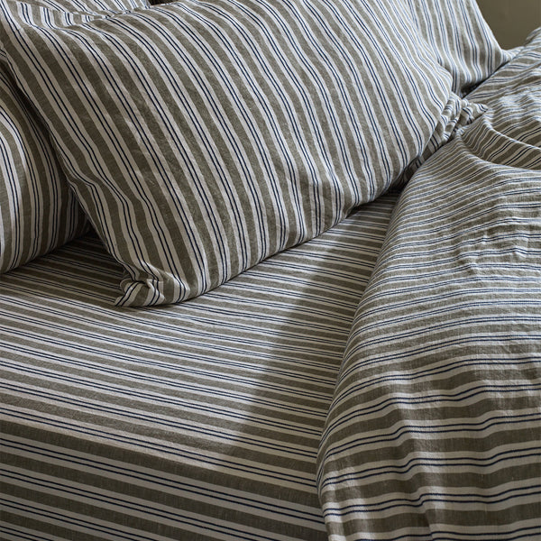 Thyme Somerley Stripe Linen Blend Fitted Sheet | Piglet in Bed UK