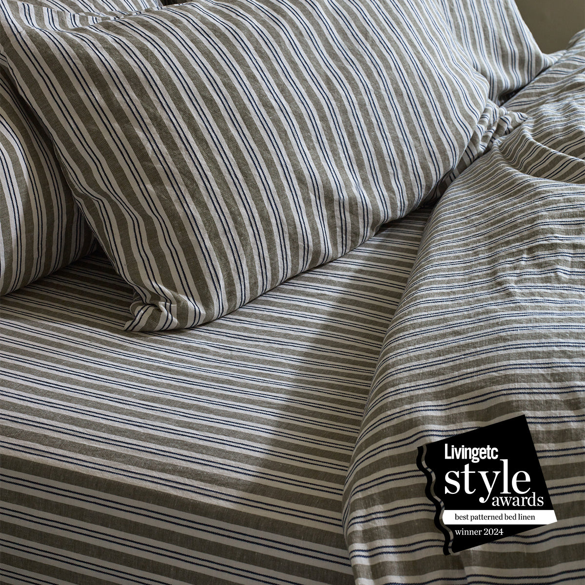 Thyme Somerley Stripe Linen Blend Fitted Sheet | Piglet in Bed UK