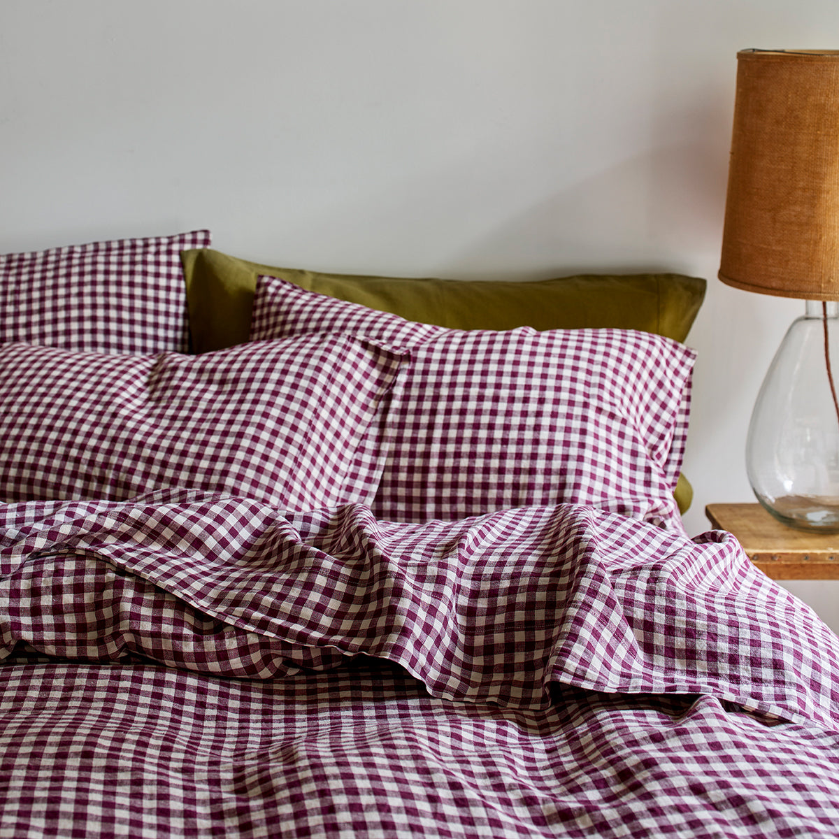 Berry Gingham Linen Blend Pillowcases (Pair)