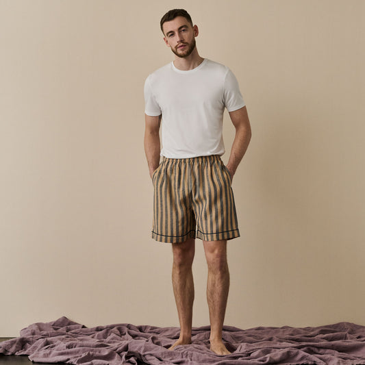 Men s Linen Shorts Piglet in Bed UK