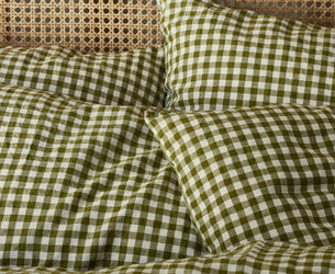 Botanical Green Gingham Linen Blend Pillowcases (Pair)