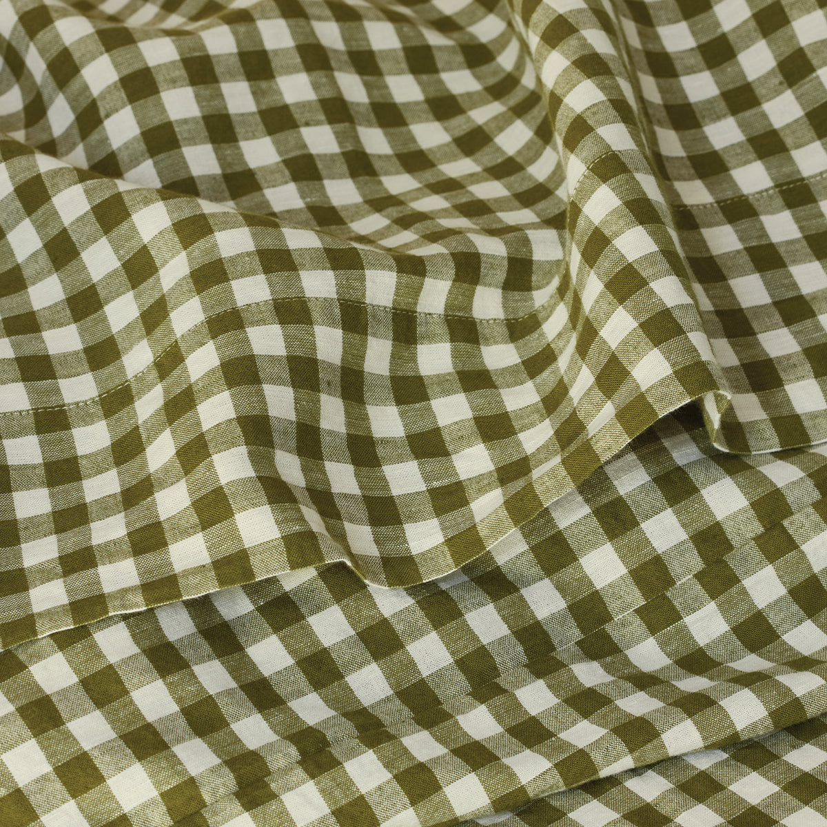 Botanical Green Gingham Linen Blend Flat Sheet | Piglet in Bed UK