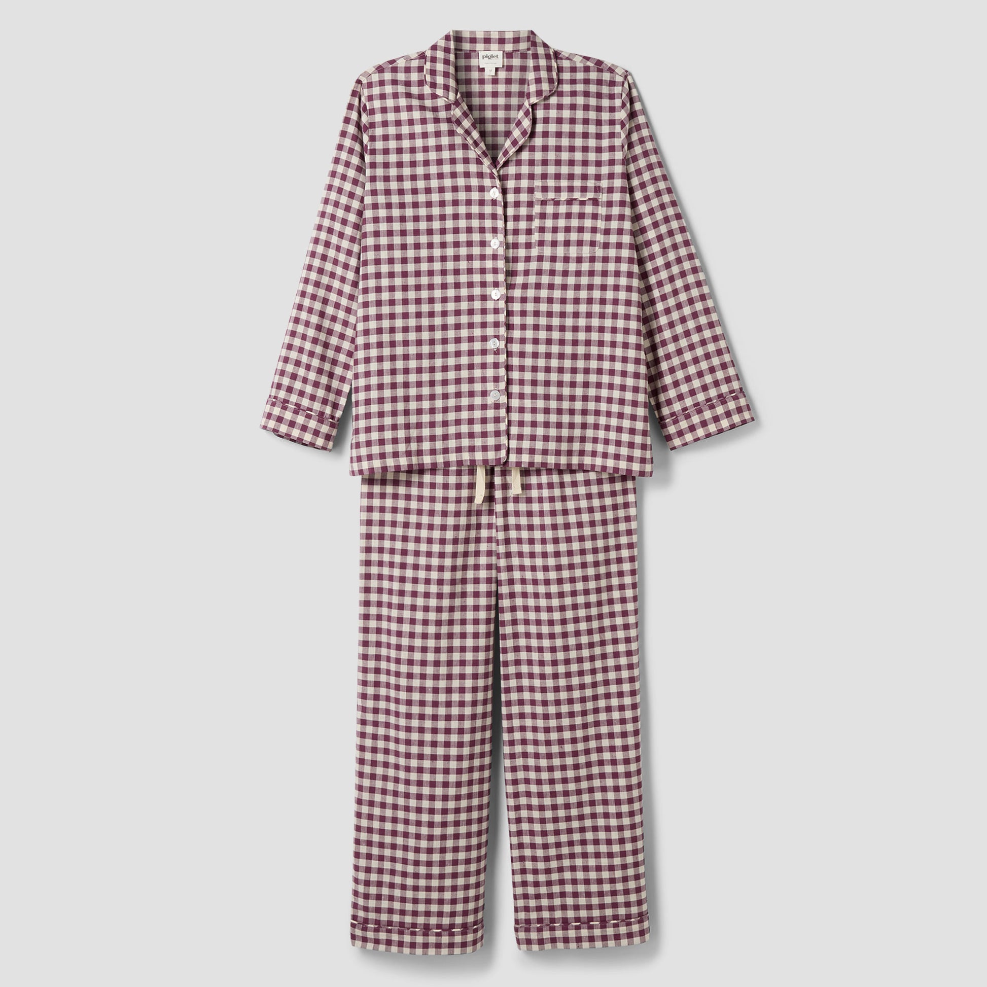 Berry Gingham Linen Blend Pyjama Trouser Set