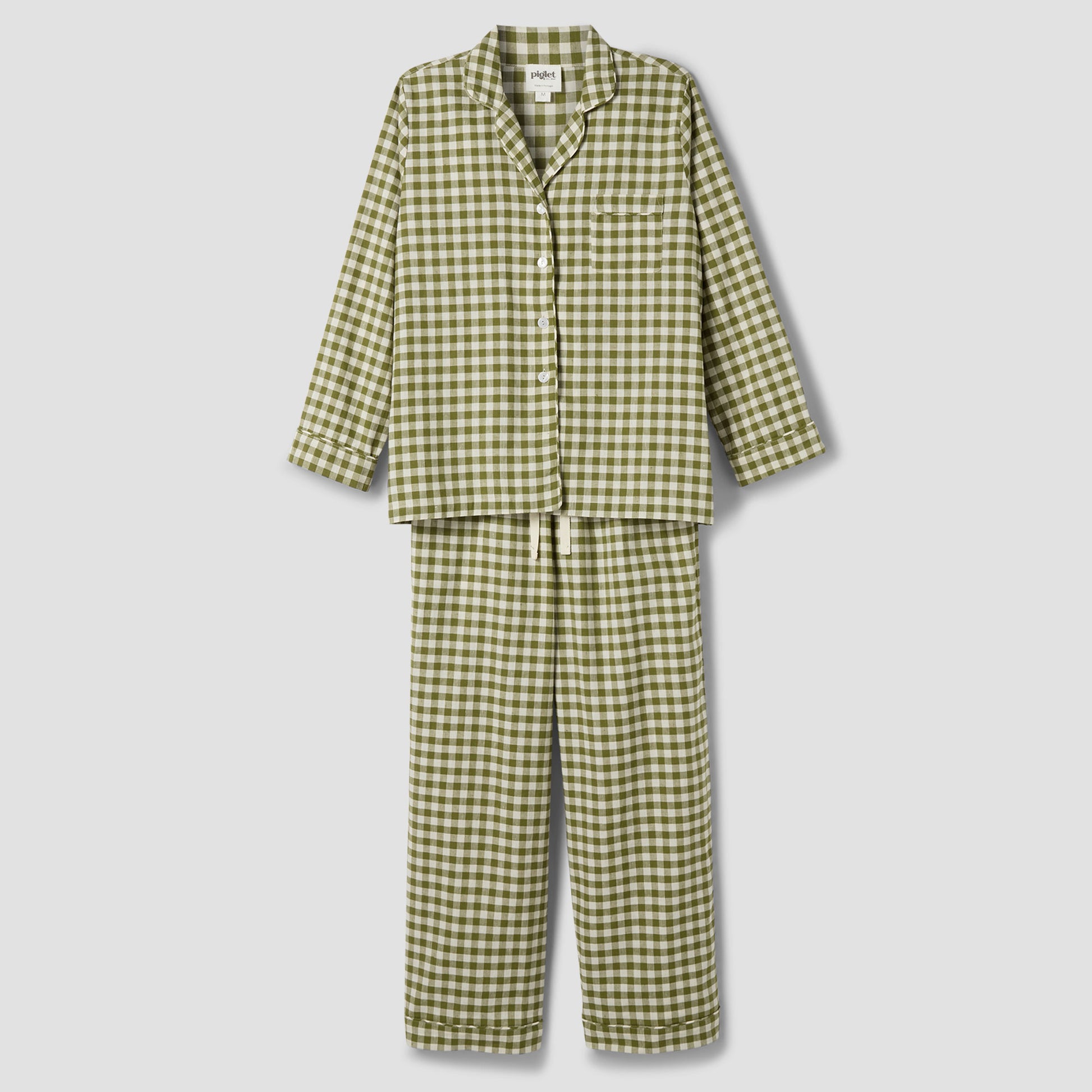 Botanical Green Gingham Linen Blend Pyjama Trouser Set