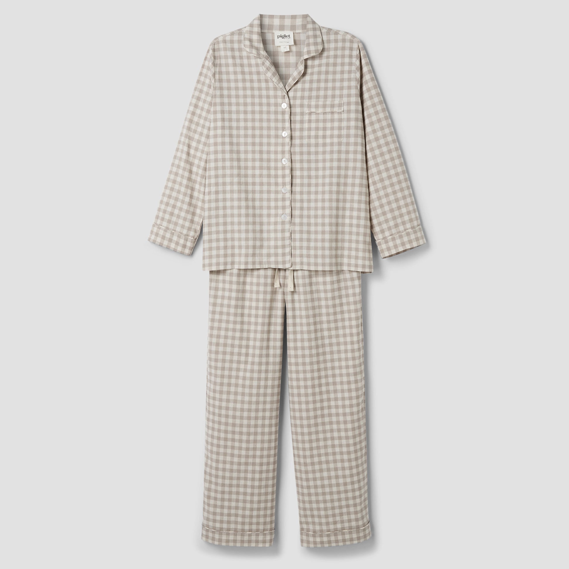 Mushroom Gingham Linen Blend Pyjama Trouser Set