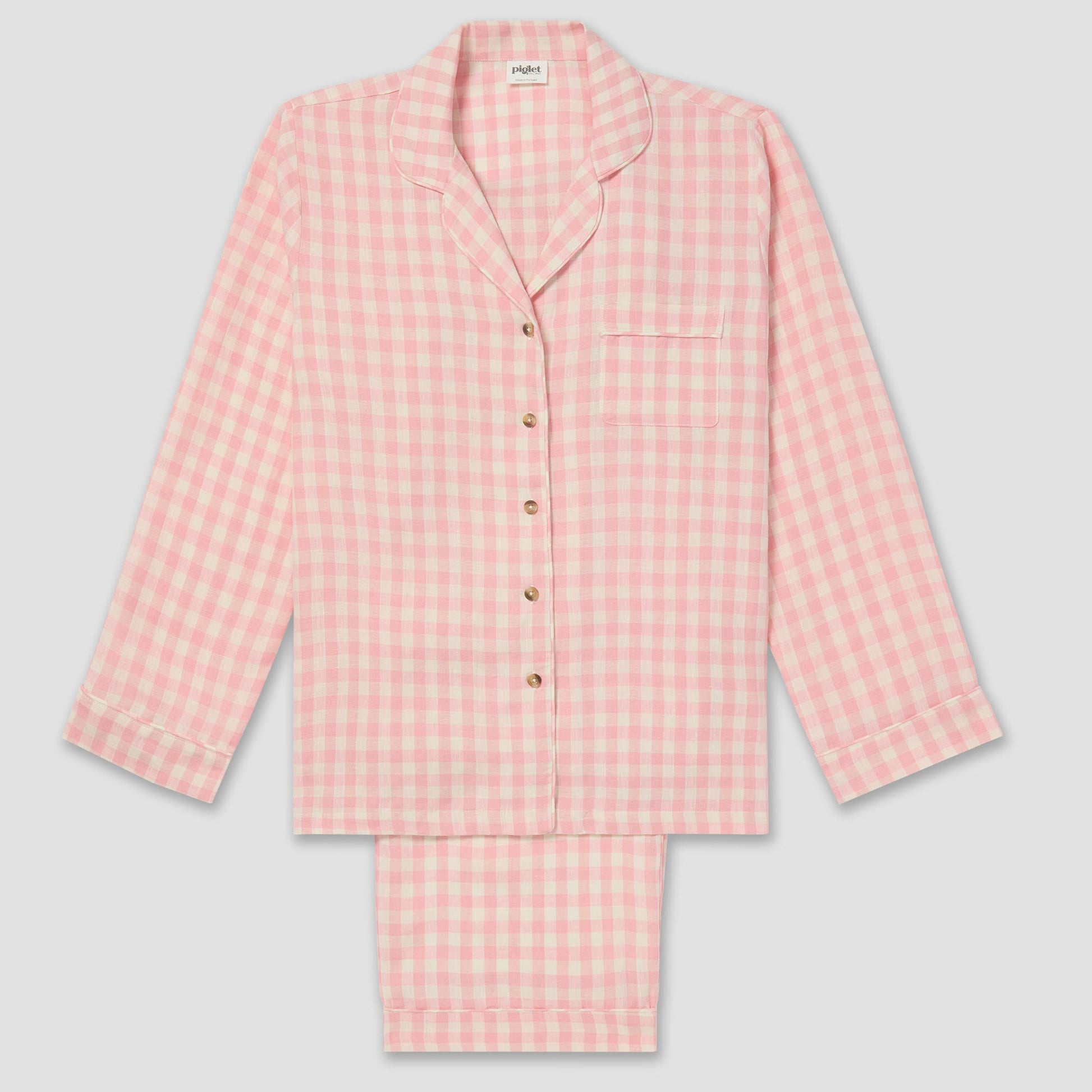 Pink Bloom Gingham Linen Pyjama Trouser Set