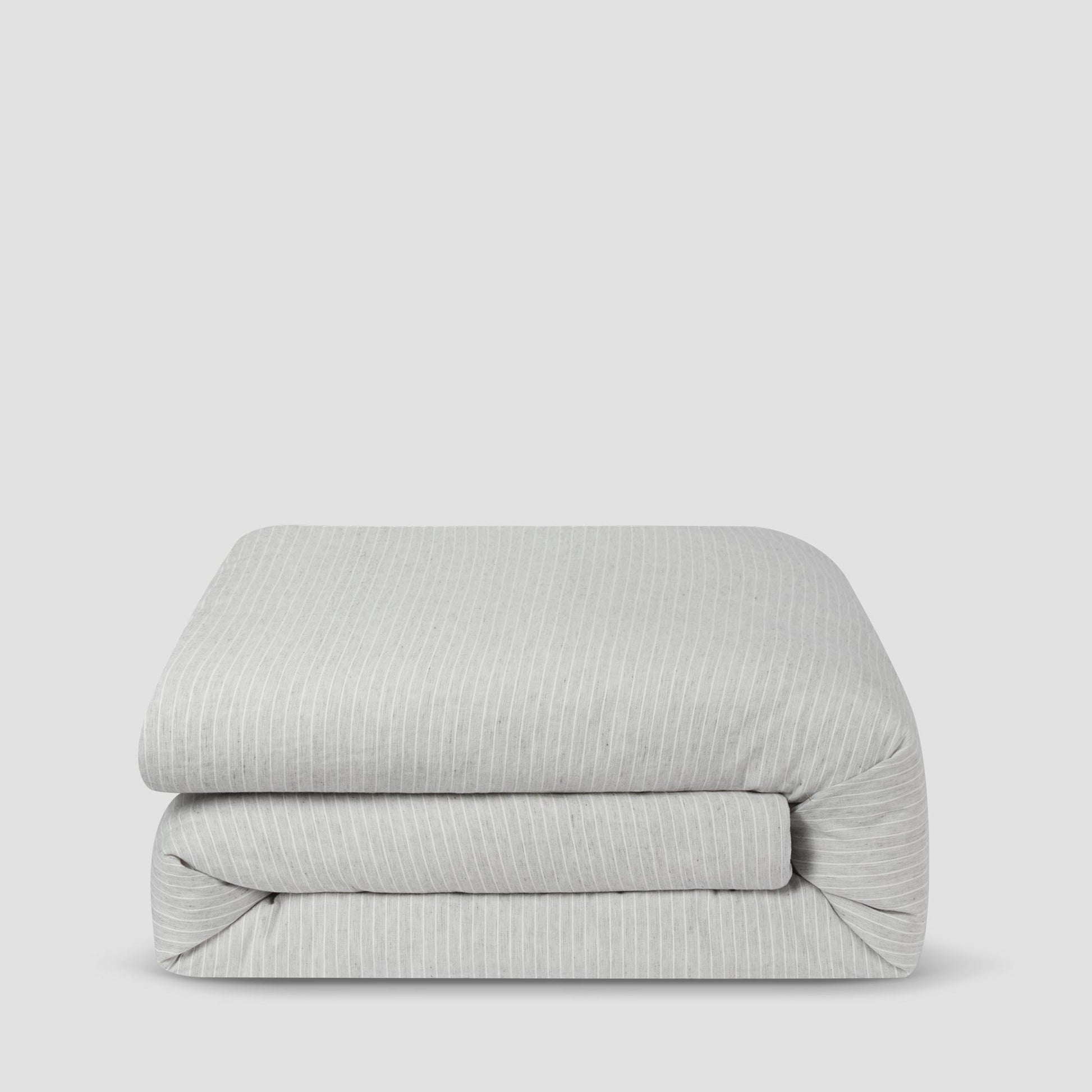 Grey Mini Stripe Linen Blend Duvet Cover