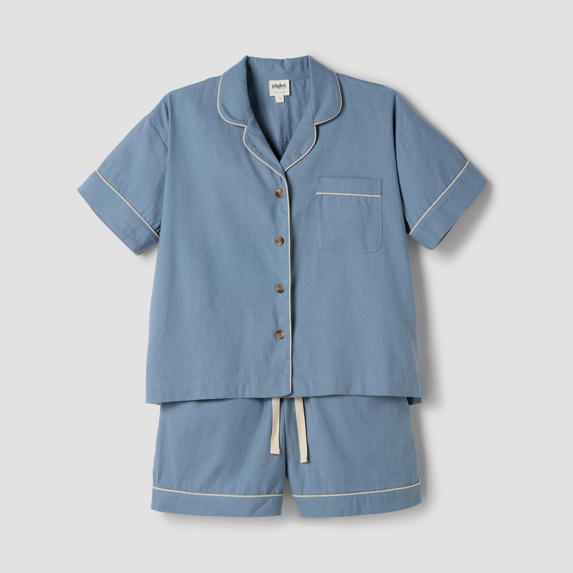 Dusk Blue Linen Blend Pyjama Short Set