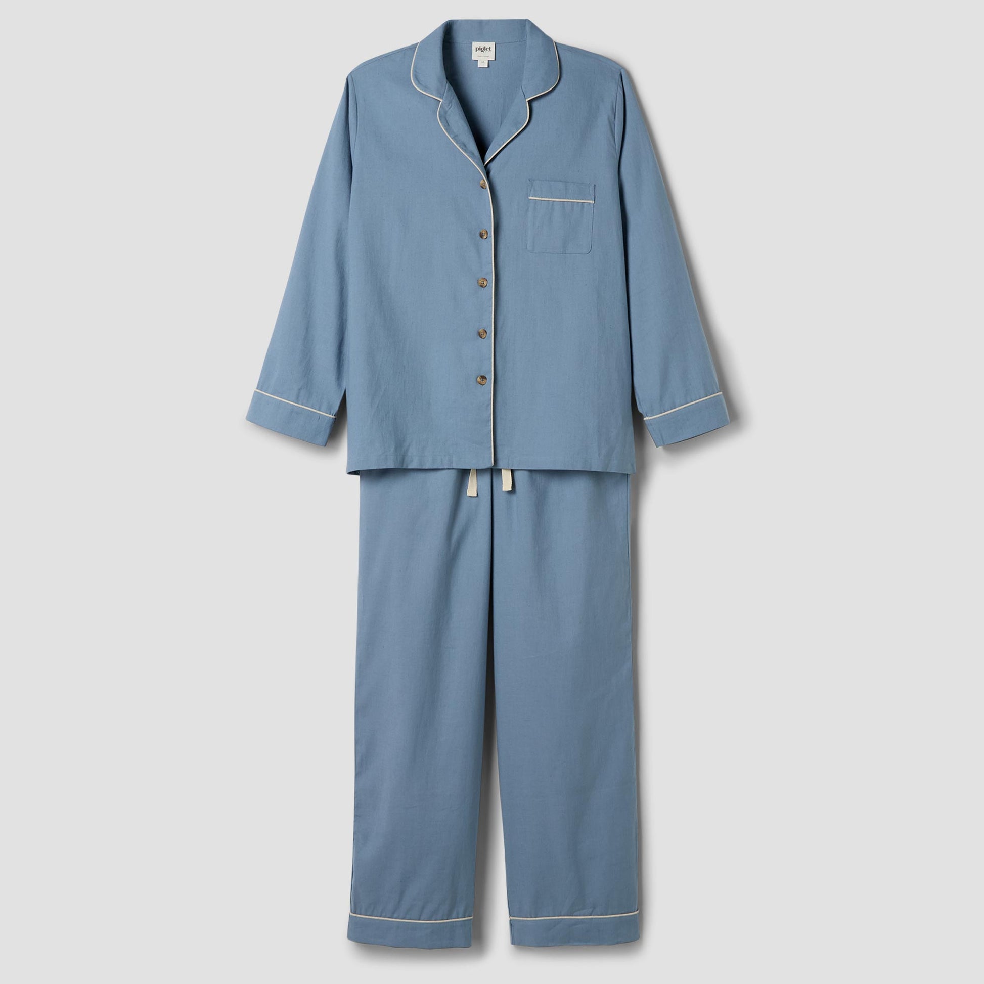 Dusk Blue Linen Blend Pyjama Trouser Set