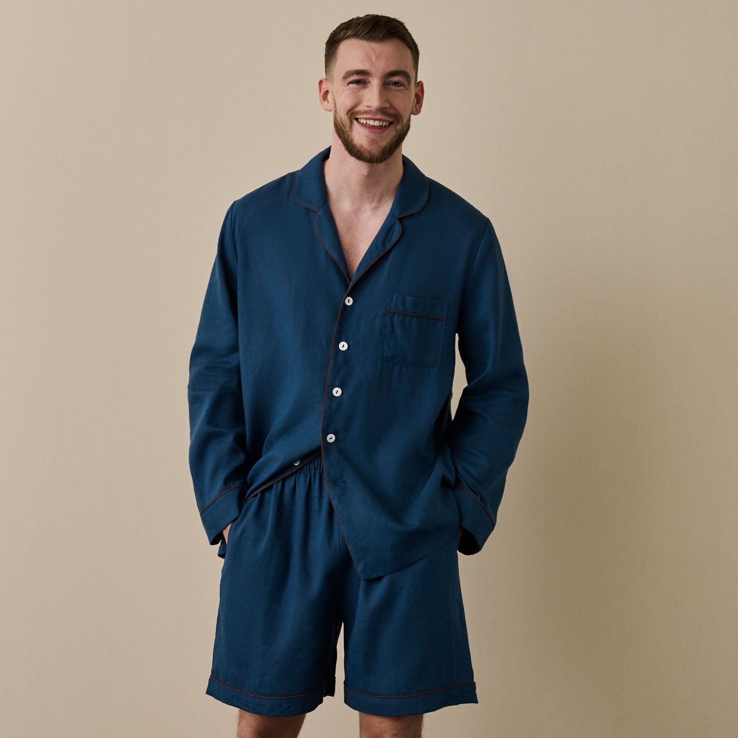 Allgood Men's Linen Blend Striped Pyjama Set - Iron