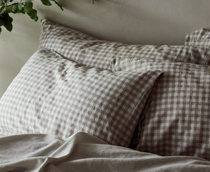 Mushroom Gingham Linen Blend Pillowcase (Pair)