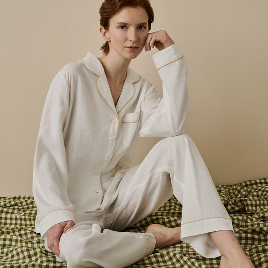 Linen Pyjamas Set, Kimono Linen store Top, Linen Homewear, Natural Breathable Linen Sleepwear for Woman