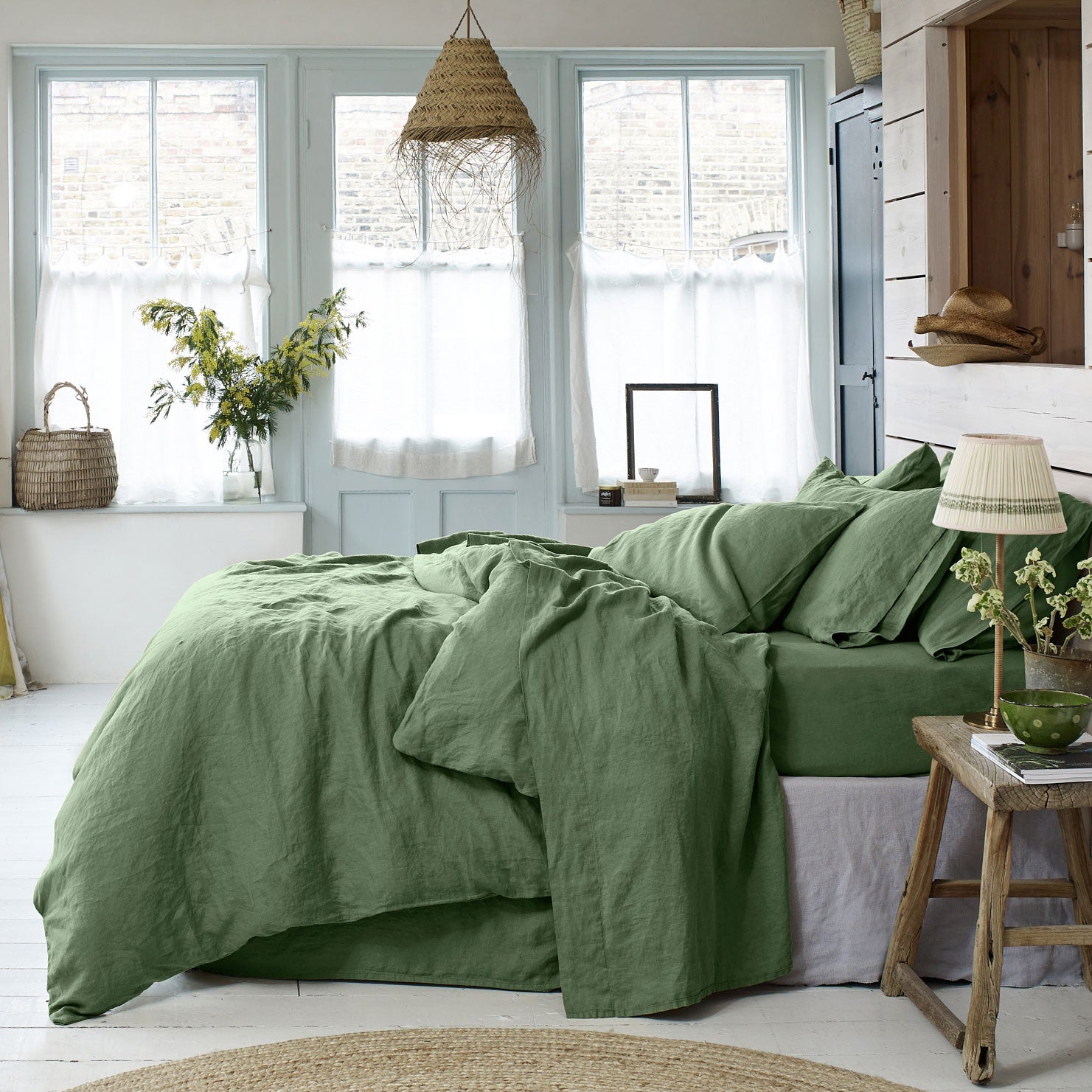 Elm Green Linen Blend Duvet Cover