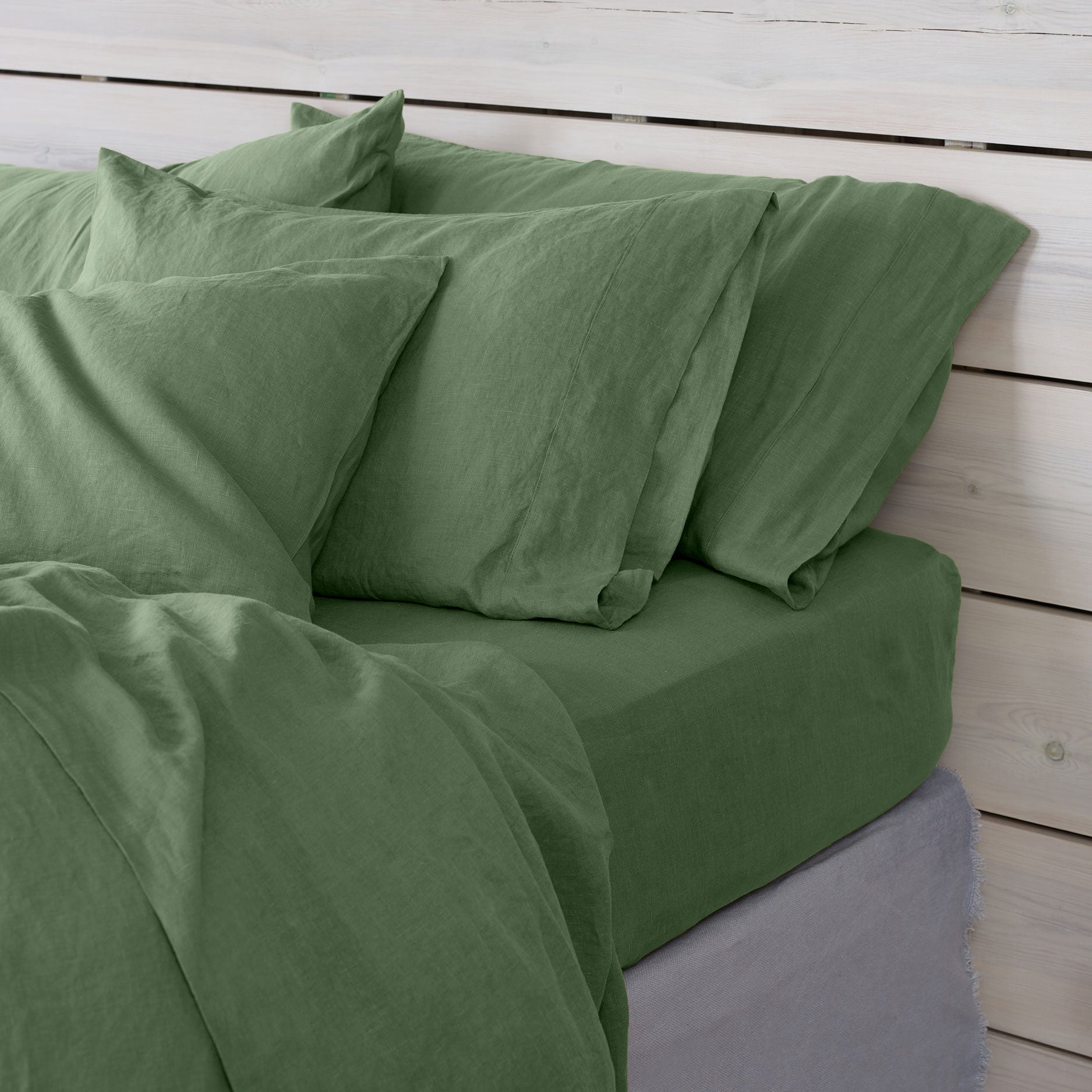 Elm Green Linen Blend Fitted Sheet