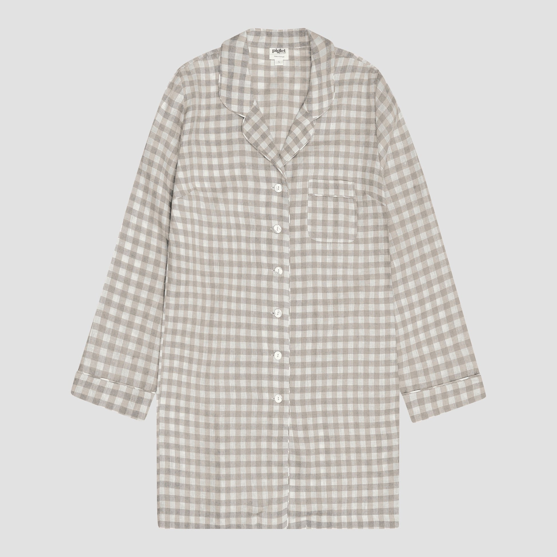 Mushroom Gingham Linen Night Shirt