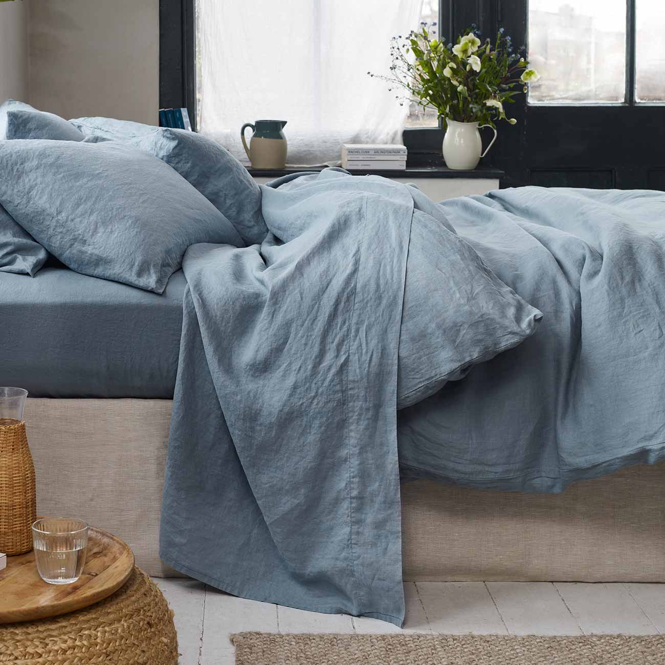 Dusk Blue Linen Blend Flat Sheet