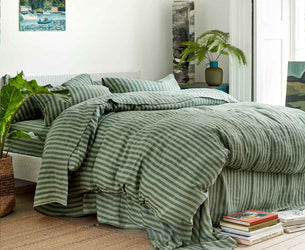 Pine Green Pembroke Stripe Linen Blend Duvet Cover