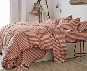 Sandstone Red Pembroke Stripe Linen Blend Duvet Cover