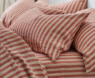 Sandstone Red Pembroke Stripe Linen Blend Pillowcases (Pair)