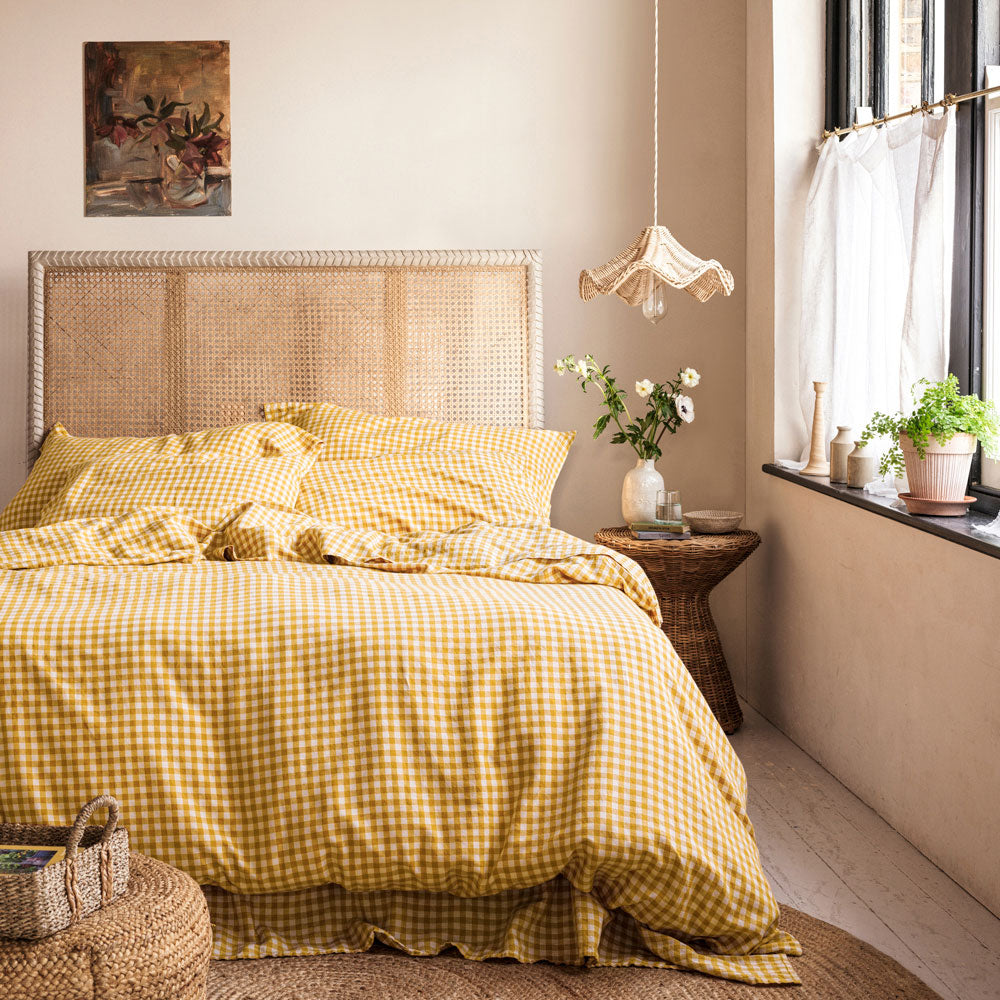 Honey Gingham 100% Linen Pillowcases (Pair)