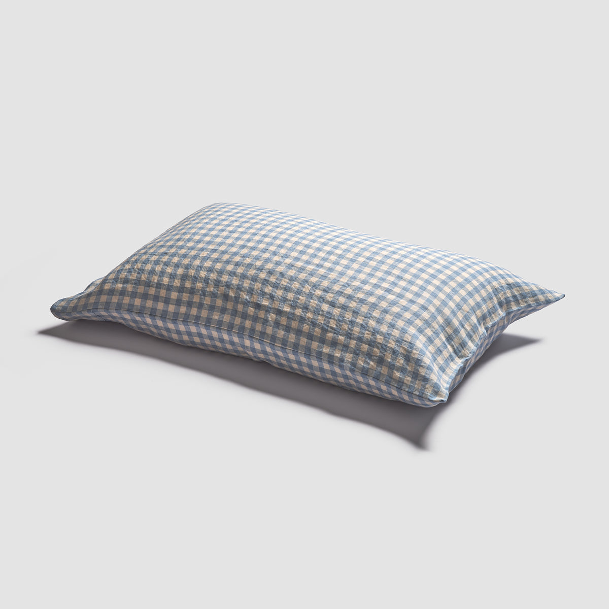 Warm Blue Gingham Linen Blend Pillowcase Pair Piglet in Bed UK