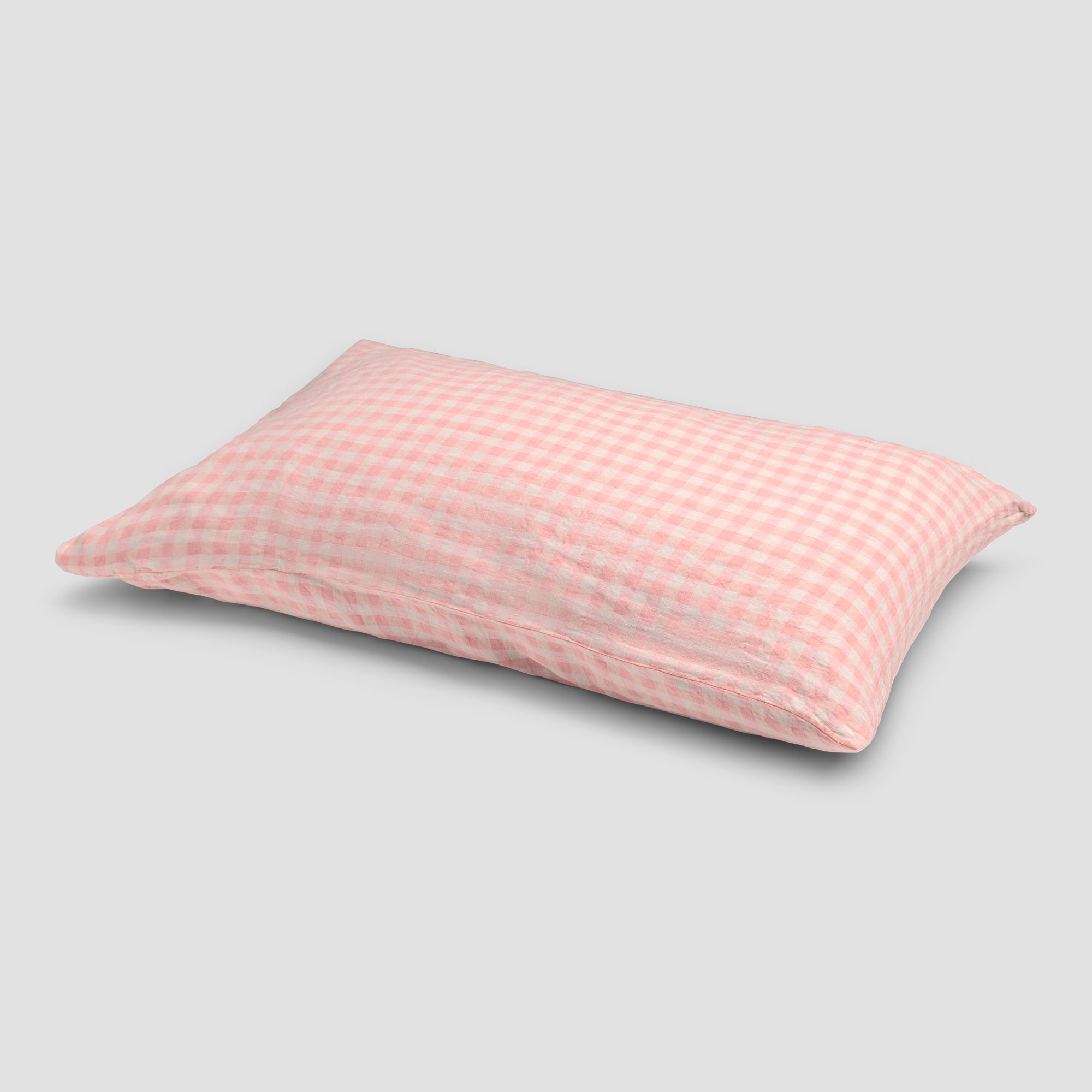 Pink Bloom Gingham 100 Linen Pillowcases Pair Piglet in Bed UK