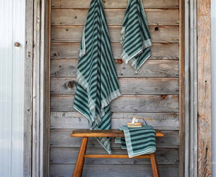 Pine Green Stripe Cotton Towels