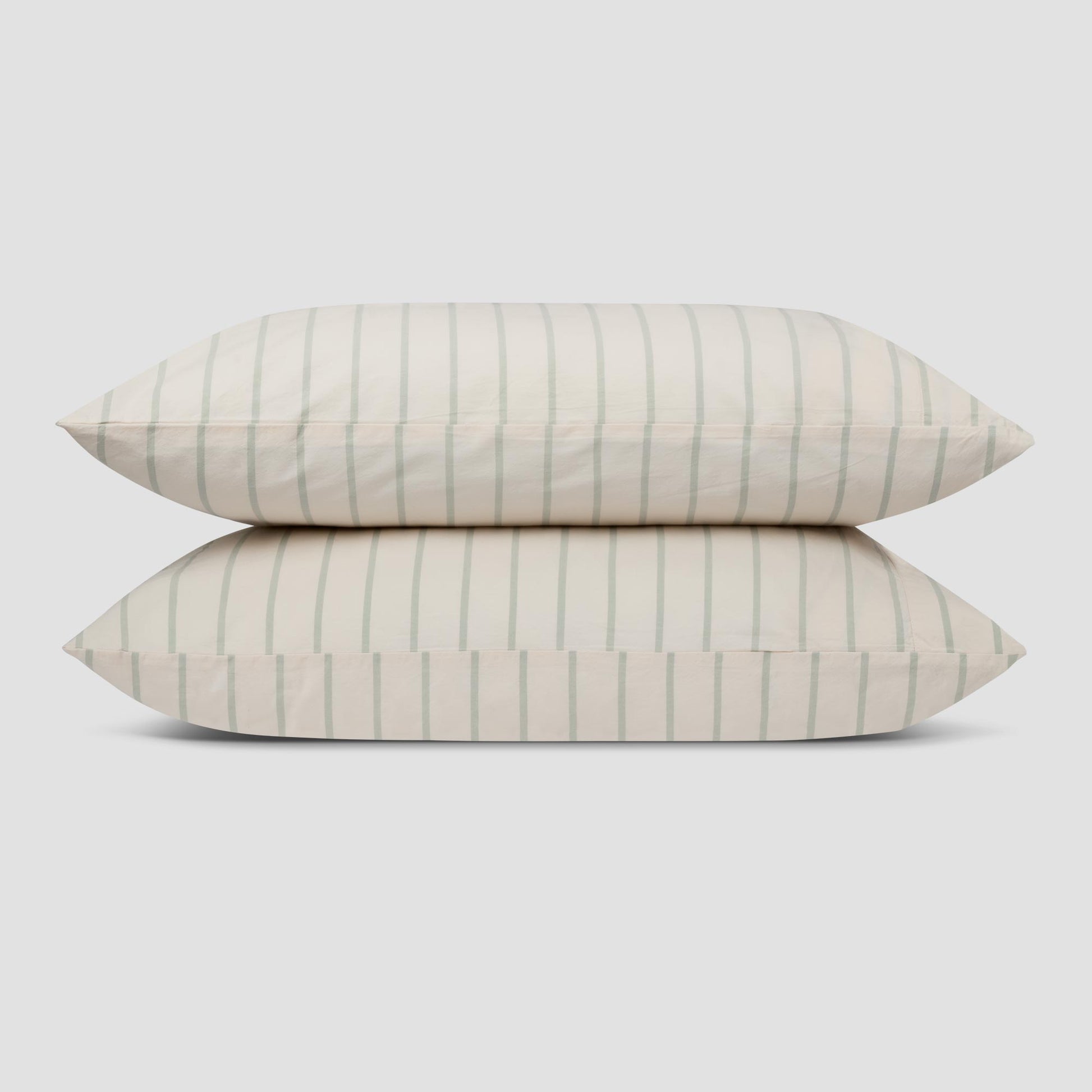 Mellow Green Slumber Stripe Cotton Pillowcase (Pair)