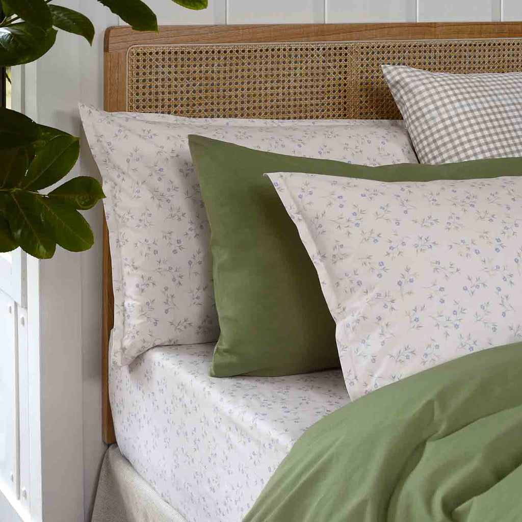 Spring Sprig Printed Cotton. Pear Percale Cotton  and Pear Gingham Printed Cotton Bedding