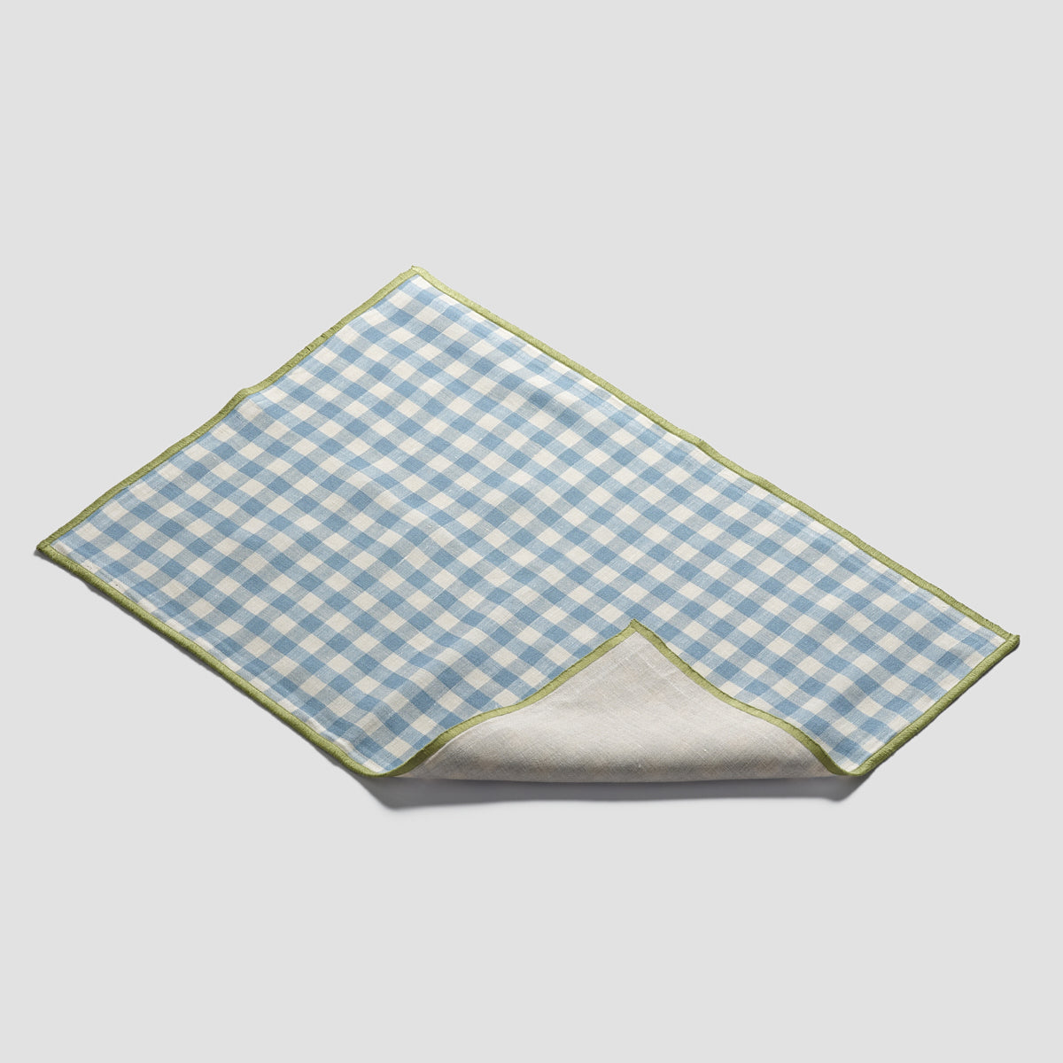 Warm Blue Gingham Linen Placemat Set - Piglet in Bed