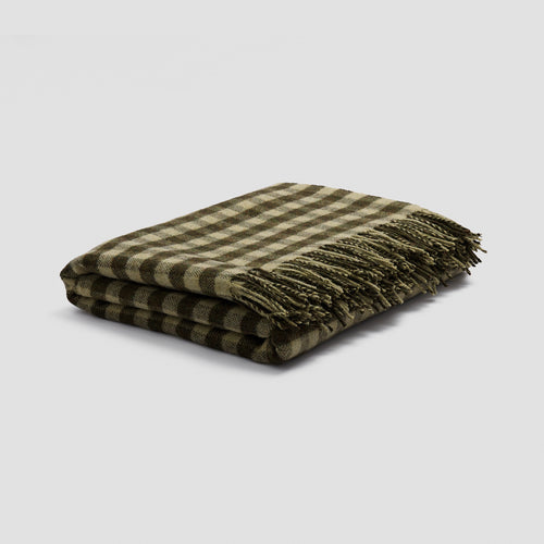 Botanical Green Gingham Wool Blanket - Piglet in Bed