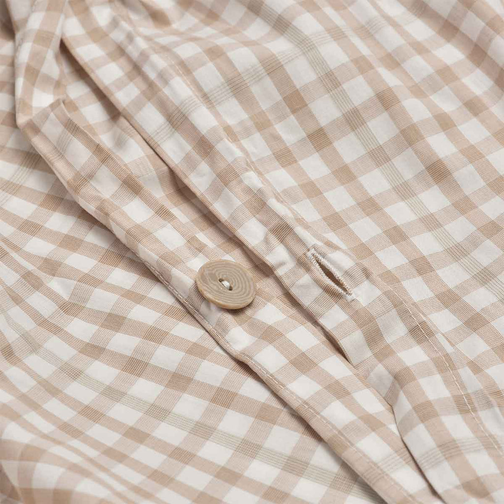 Cafe Au Lait Small Gingham Cotton Duvet Cover Button Detail