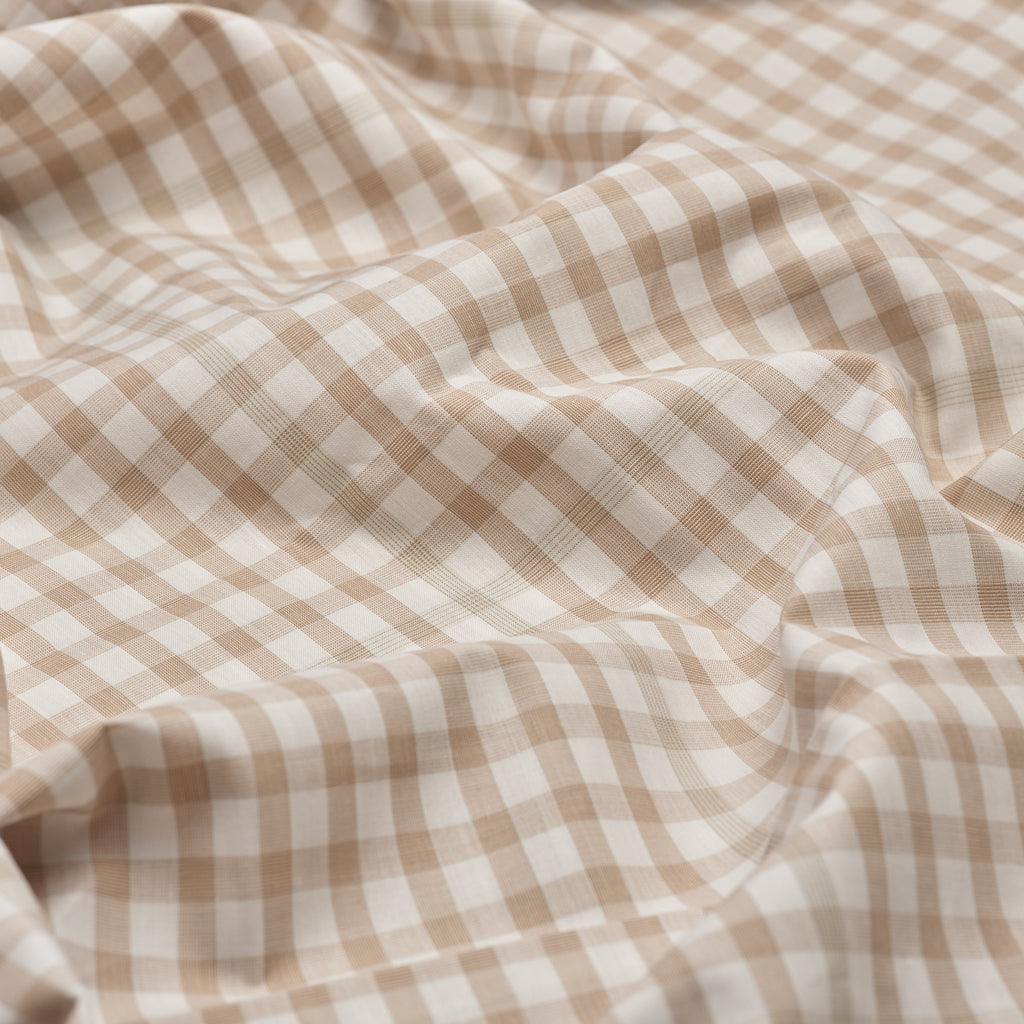 Cafe Au Lait Small Gingham Cotton Fabric Detail